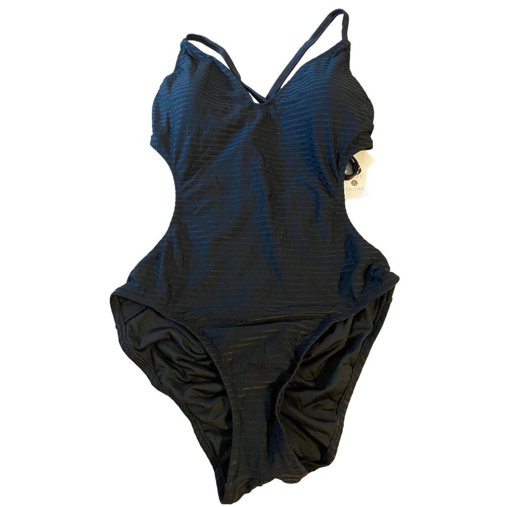 Shade & Shore Women's Low Coverage Ribbed One Piece Swimsuit - Black - XL